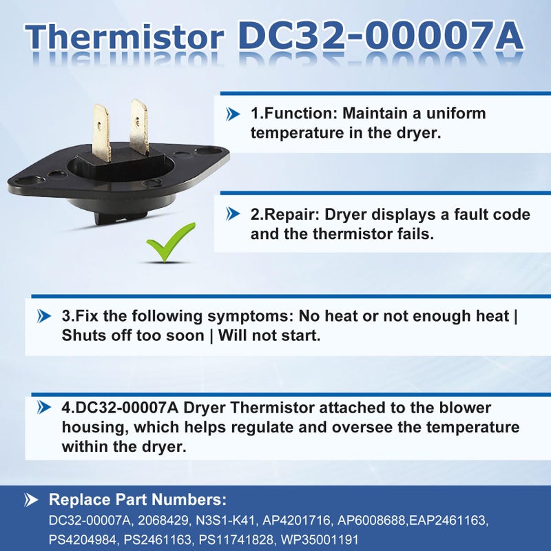 Azdele DC47-00016A Dryer Thermal Fuse Kit for Samsung DC47-00016A Thermal Fuse & DC96-00887A Thermostat & DC32-00007A Dryer Thermistor & DC47-00018A Thermostat Compatible with Samsung lg Kenmore Dryers - Image 4